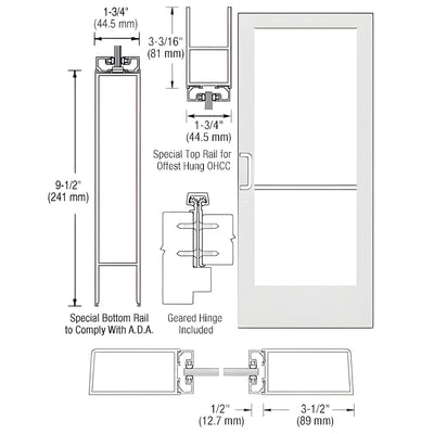 CRL-U.S. Aluminum White KYNAR® Paint Custom Single Series 400 Medium Stile Geared Hinge Entrance Door for Overhead Concealed Door Closer