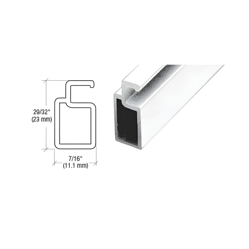 A technical diagram and perspective view of a white heavy wall extruded screen frame measuring 29/32 inch by 7/16 inch.