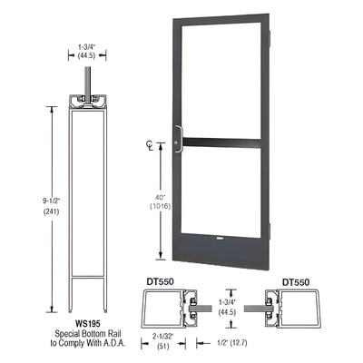 CRL-U.S. Aluminum Bronze Anodized 250 Series Narrow Stile (RHR) HRSO Single 3' x 7' Offset Hung with Butt Hinges for Surface Mount Closer Complete Panic Door for 1" Glass with Standard Panic and 9-1/2" Bottom Rail