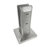 A brushed stainless steel square surface mount friction fit spigot shown from an elevated angle.