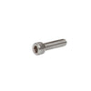 A close-up view of a single stainless steel socket head cap screw showing the hexagonal drive.