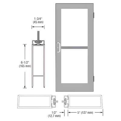 CRL-U.S. Aluminum Clear Anodized Custom Single Series 550 Wide Stile Butt Hinged Entrance Door For Panics and Surface Mount Door Closers