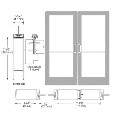 CRL-U.S. Aluminum Clear Anodized Custom Pair Series 400 Medium Stile Geared Hinge Entrance Door for Surface Mount Door Closers