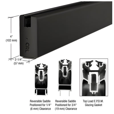 CRL Matte Black 4" x 240" Length Square Sidelite Rail