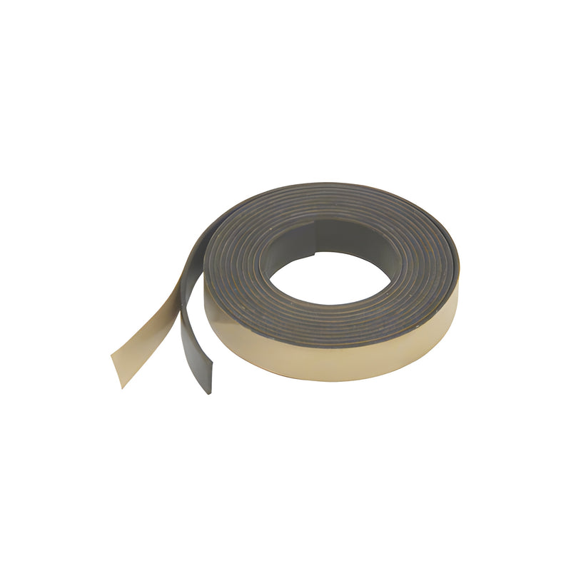 A 24-foot roll of black adhesive-backed smoke seal tape shown with its protective backing partially peeled away.