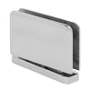 A polished chrome Prima 01 series hinge shown from an angled perspective.