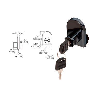 CRL Black Cabinet Lock for Hinged Glass Door - Keyed Alike