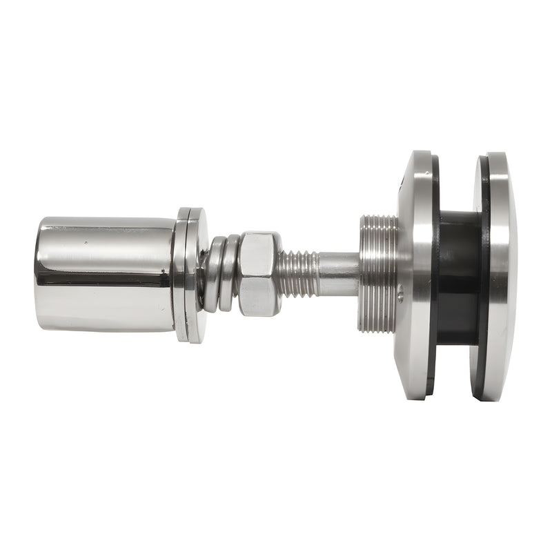 A side view of the polished stainless steel swivel combination fastener showing the threaded bolt and mounting hardware.