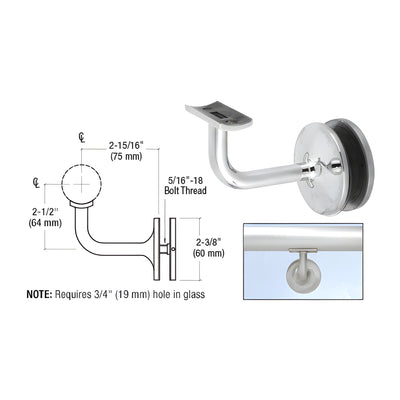 CRL Polished Stainless Pismo Series Glass Mounted Hand Rail Bracket for 1-1/2" and 1.66" Diameter Hand Rail Tubing