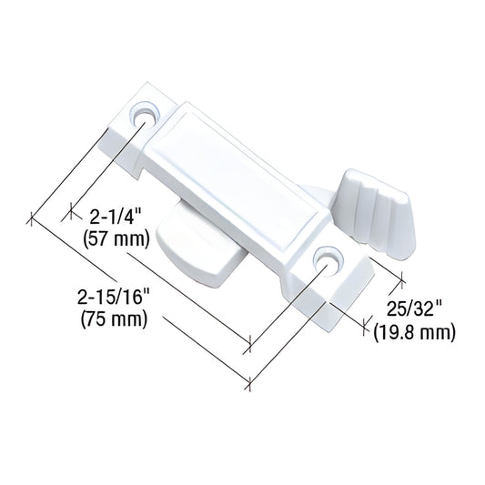 CRL White Sliding Window Lock 2-1/4in Screw Holes, 3/8in Latch