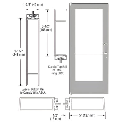 CRL-U.S. Aluminum Clear Anodized Single 36" x 84" Series 550 Wide Stile Right Side Latch Offset Pivot Entrance Door for 90º Overhead Concealed Door Closer