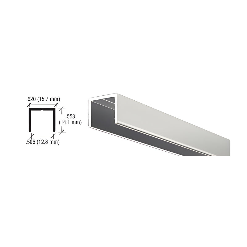 A technical diagram and perspective view of a brite anodized aluminum U-channel profile.