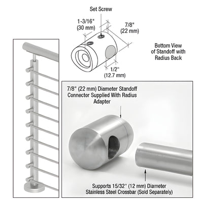 CRL 316 Brushed Stainless Left End Standoff Connector (Radius Back)