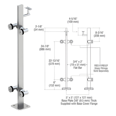 CRL Brushed Stainless 36" P3 Series 180 Degree Center Post Railing Kit