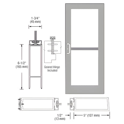 CRL-U.S. Aluminum Clear Anodized 550 Series Wide Stile Active Leaf of Pair 3'0 x 7'0 Offset Hung with Geared Hinged Complete Panic Door with Std. Panic and Bottom Rail Door for 1" Glass with Standard Panic and Bottom Rail