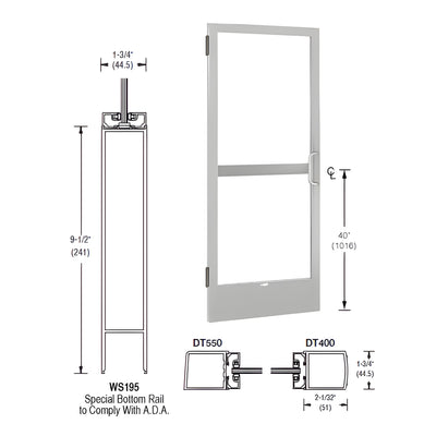 CRL-U.S. Aluminum Clear Anodized 250 Series Narrow Stile Inactive Leaf of Pair 3'0 x 7'0 Offset Hung with Butt Hinges for Surface Mount Closer Complete Panic Door for 1" Glass with Standard Panic and 9-1/2" Bottom Rail