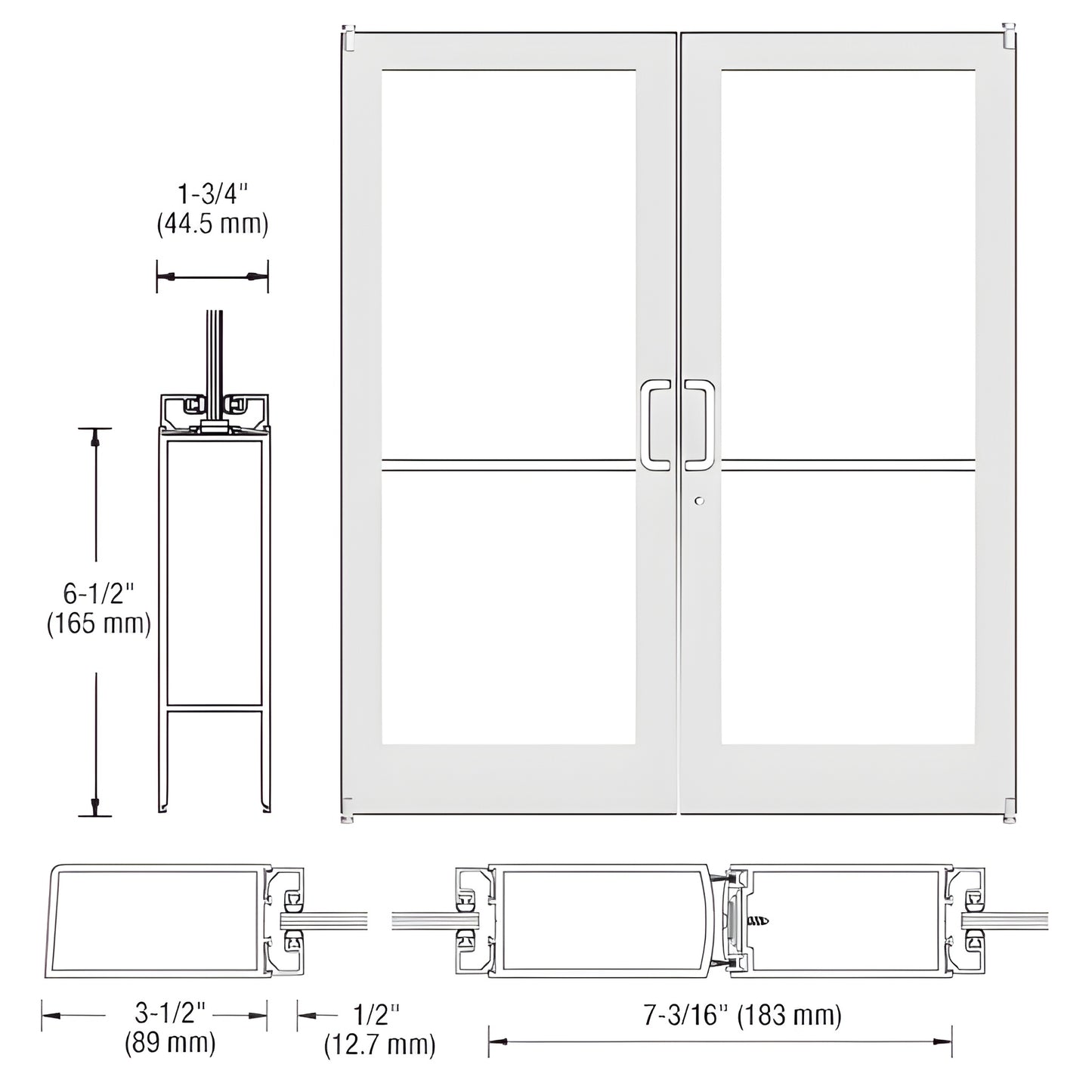 CRL-U.S. Aluminum White KYNAR Pivot Entry Doors - Surface Mount Closer