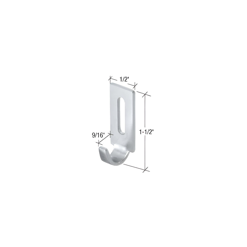 A zinc-plated steel sliding screen door latch strike with a 9/16 inch hook grip and 1-1/2 inch length.