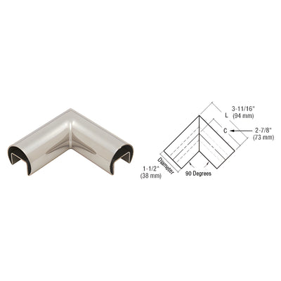 CRL 316 Polished Stainless Steel 90 Degree Horizontal Roll Formed Cap Rails Corners