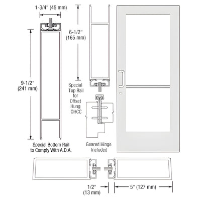 CRL-U.S. Aluminum White KYNAR® Paint Custom Single Series 550 Wide Stile Geared Hinge Entrance Door for Overhead Concealed Door Closer