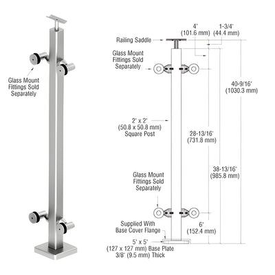 CRL 316 Polished Stainless Custom P1 Series 180 Degree Center Post Railing Kit