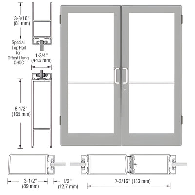 CRL-U.S. Aluminum Custom KYNAR® Paint Custom Pair Series 400 Medium Stile Butt Hinged Entrance Door for Overhead Concealed Door Closers