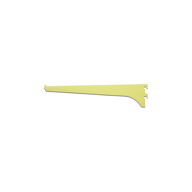 A 10-inch aluminum shelf bracket featuring a brite gold anodized finish and a slotted mounting end.