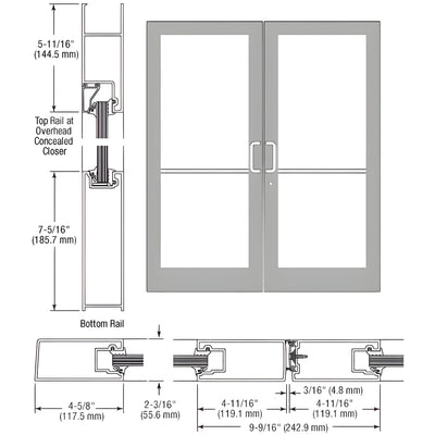CRL-U.S. Aluminum Clear Anodized Class 1 IG500 Series Custom Pair StormFront™ Geared Hinged Entrance for Concealed Overhead Closer
