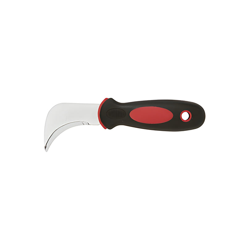 The CRL Red Devil® linoleum knife features a curved metal blade and a black and red ergonomic handle.