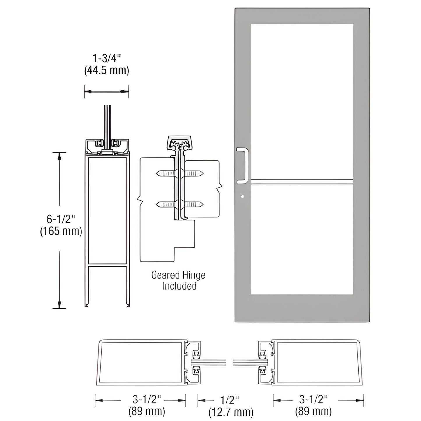 CRL-U.S. Aluminum S400 Medium Geared Hinge for Surface-Mount Closer