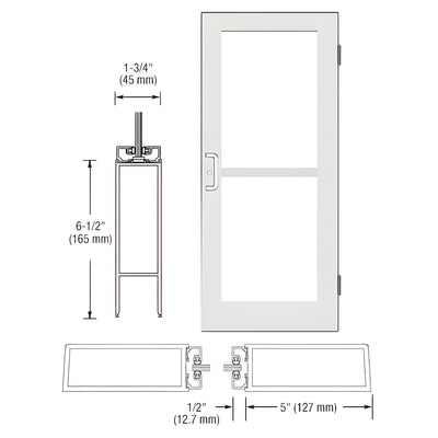 CRL-U.S. Aluminum White KYNAR® Paint Custom Single Series 550 Wide Stile Butt Hinged Entrance Door For Panics and Surface Mount Door Closers
