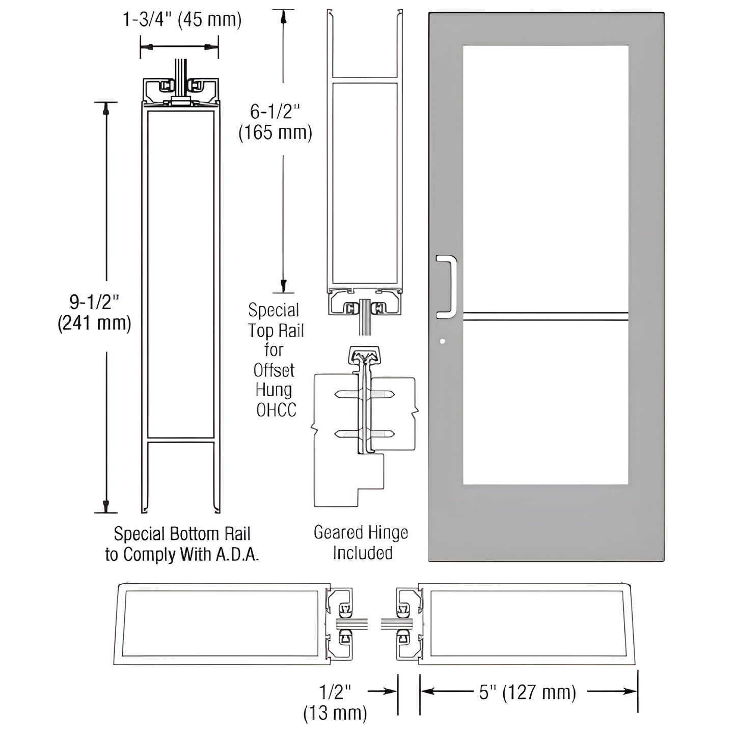 CRL-U.S. Aluminum 550 Geared Hinge for Overhead Concealed Closer
