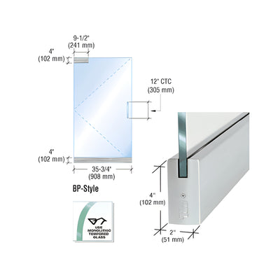 CRL Dry Glazed Frameless Glass 3' BP-Style Brushed Stainless Single Door Only Kit - without Lock