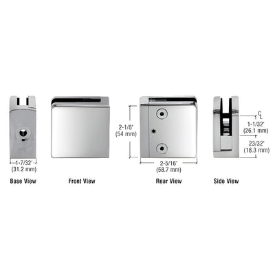 CRL Polished Stainless Z-Series Square Type Flat Base Stainless Steel Clamp for 1/2" Glass