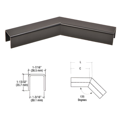 CRL Matte Black L10 Series U-Channel 135 Degree Horizontal Corner for 21.52 mm Laminated Glass Cap Railing