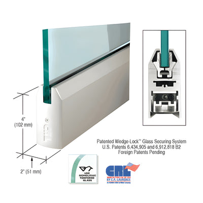 CRL Satin Anodized 3/8" Glass 4" Tapered Door Rail Without Lock - 35-3/4" Length
