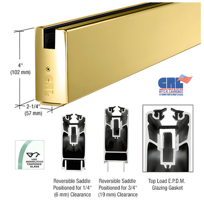 CRL Polished Brass 4" x 120" Length Square Sidelite Rails for 3/4" Glass