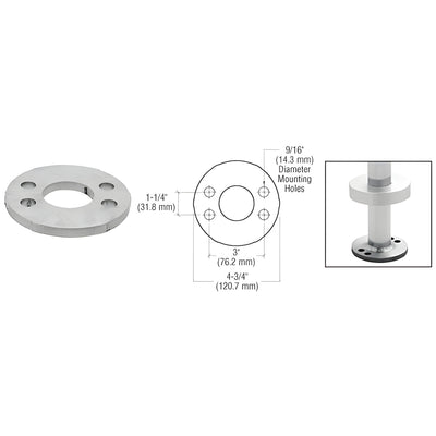 CRL Mill Finish Stainless Steel Base Flange for 1-1/2" Schedule 40 Pipe Railings - Wood Mount