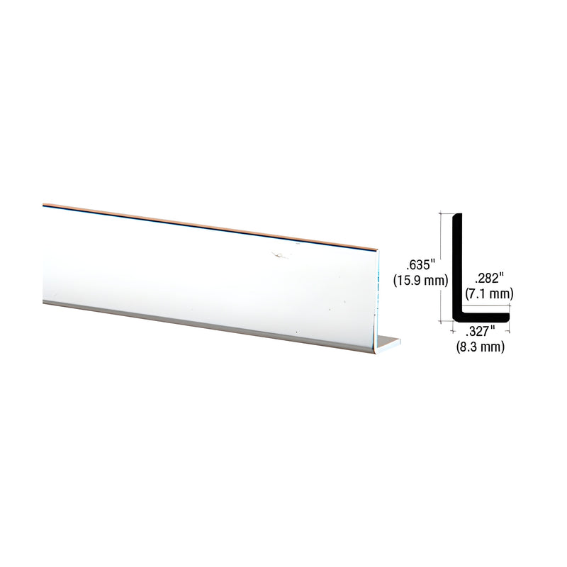 A section of polished aluminum L-bar extrusion shown next to a technical profile diagram with dimensions.
