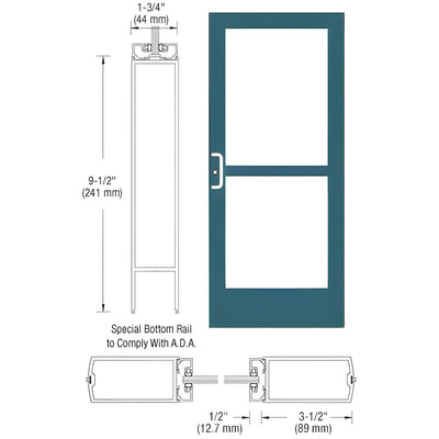 CRL-U.S. Aluminum Custom KYNAR® Paint Custom Single Series 400 Medium Stile Center Pivot Entrance Door With Panic for Overhead Concealed Door Closer
