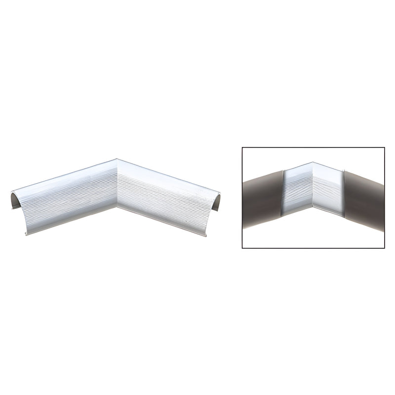 A 135-degree internal splice connector for 1.9-inch cap rails shown in mill finish 6063-T6 aluminum.