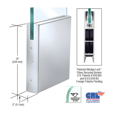 CRL Polished Stainless 1/2" Glass 10" Square Door Rail Without Lock - Custom Length
