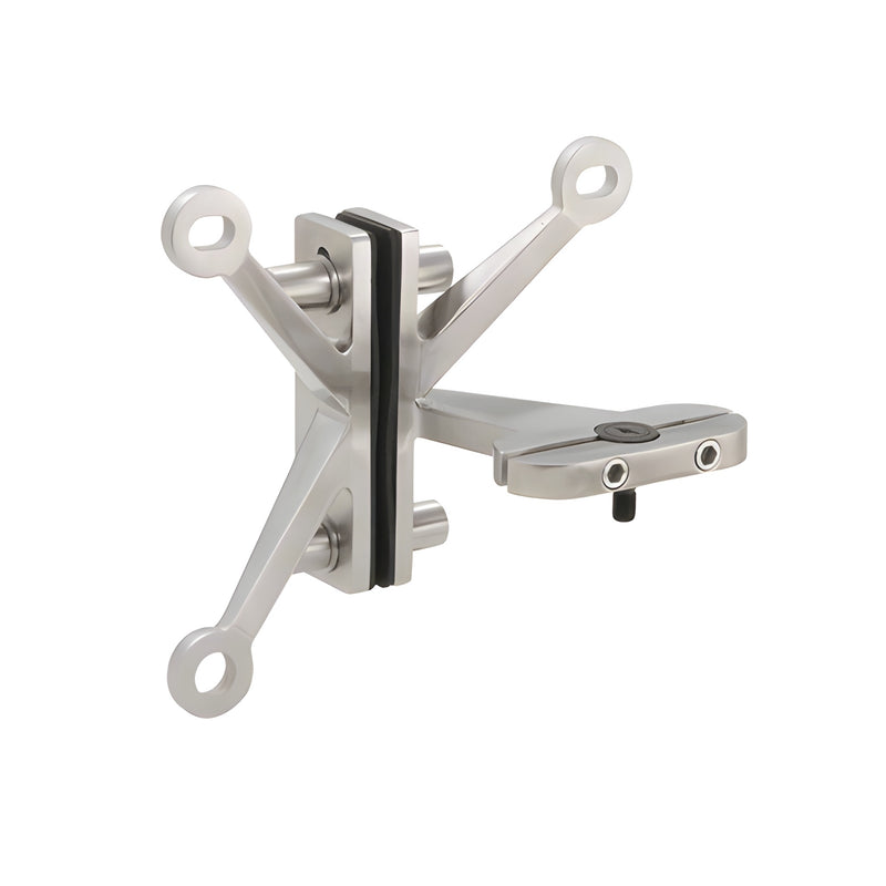 A right-hand three-arm fin mount heavy-duty spider fitting pivot made of brushed stainless steel.
