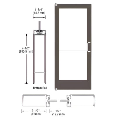 CRL-U.S. Aluminum Class I Bronze Black Anodized 400 Series Medium Stile Inactive Leaf of Pair 3'0 x 7'0 Offset Hung with Pivots for Surf Mount Closer Complete Door/Std. MS Lock, 7-1/2" Std. Bottom Rail
