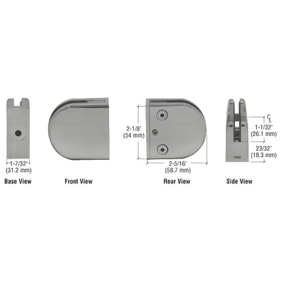 CRL Brushed Nickel Z-Series Round Type Flat Base Zinc Clamp for 1/2" Glass