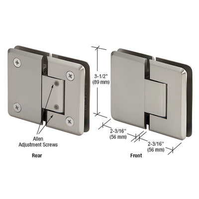 CRL Brushed Nickel Pinnacle 380 Series Adjustable 180 Degree Glass-to-Glass Hinge