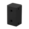 A matte black surface mount strike plate block shown from an angled perspective with visible screw holes.