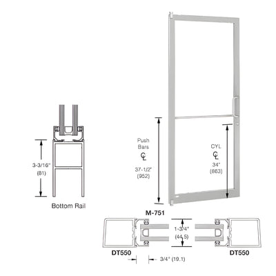 CRL-U.S. Aluminum Clear Anodized 250 Series Narrow Stile (LHR) HLSO Single 3'0 x 7'0 Offset Hung with Pivots for Surf Mount Closer Complete Door Std. MS Lock and Std. Bottom Rail