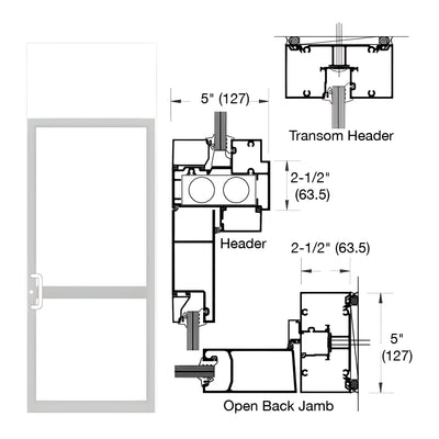 CRL-U.S. Aluminum IG500 Series White KYNAR® Paint Custom Transom Door Frame for Butt Hinge, CVR Panic, and Overhead Concealed Closer