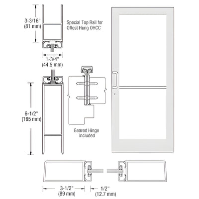 CRL-U.S. Aluminum White KYNAR® Paint Custom Single Series 400 Medium Stile Geared Hinge Entrance Door for Overhead Concealed Door Closer
